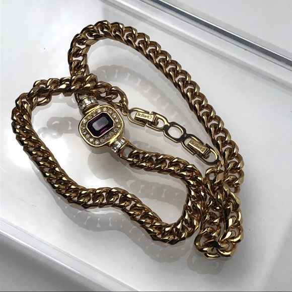 VTG 80s CHRISTIAN DIOR AMETHYST CRYSTAL NECKLACE - Picture 15 of 16